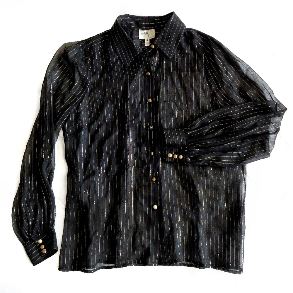 MILLY sheer pinstripe blouse